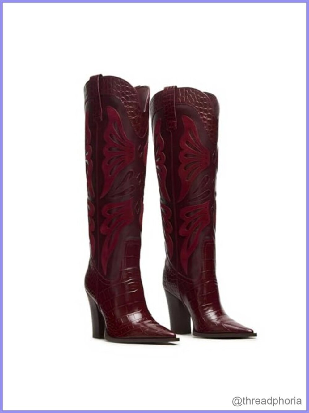 Women's Knee High Western Cowboy Boots Pointed Toe Chunky Heel Faux Leather